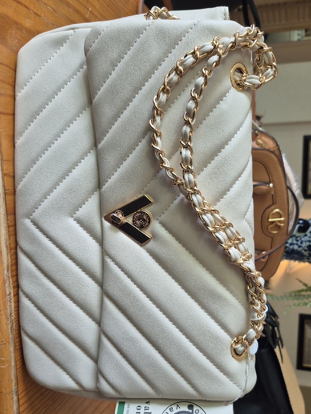 NWT Valentino Quilted White Gold Chain-Strap Shoulder Bag